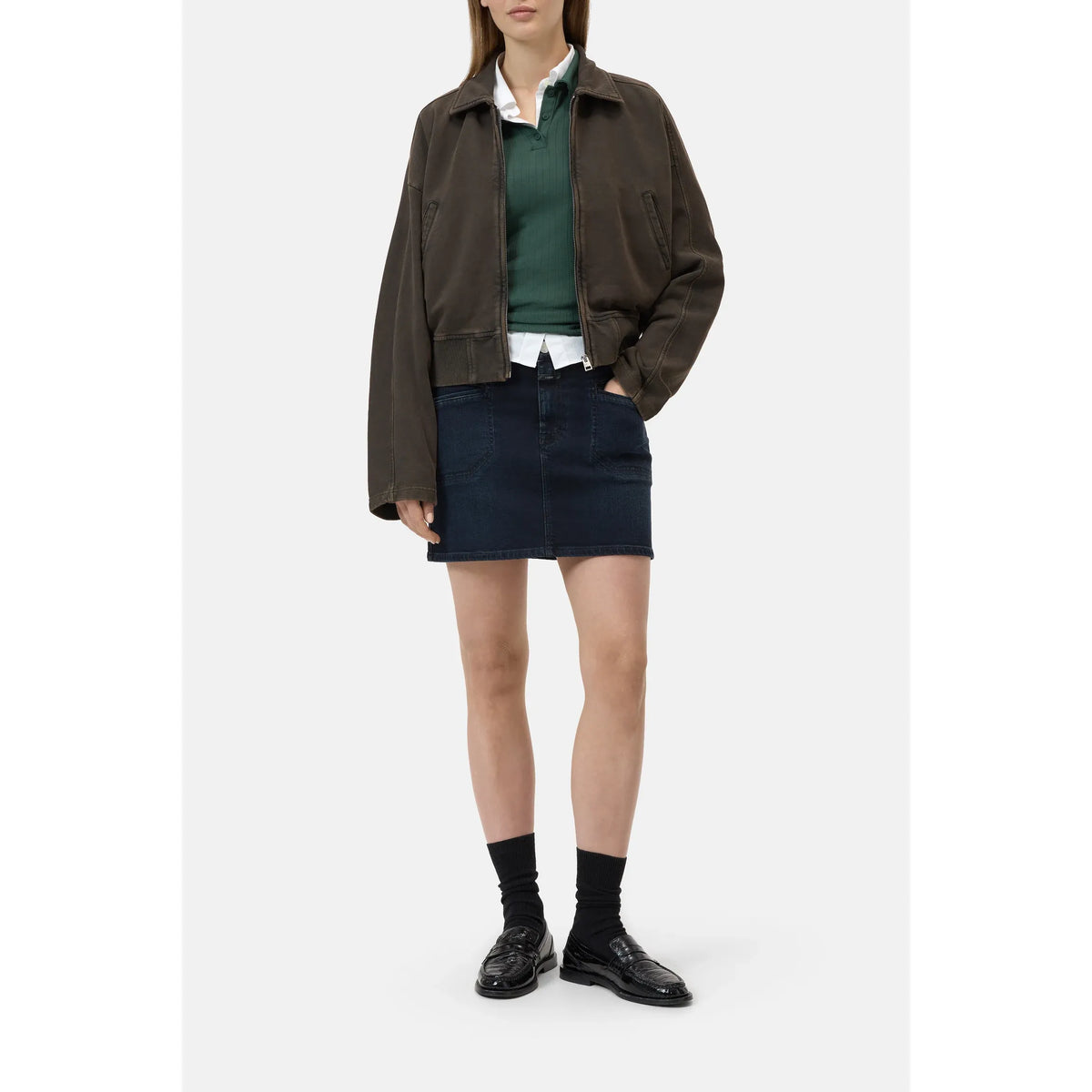 Women's brown organic cotton jacket by Closed, featuring a casual fit and natural fabric texture.