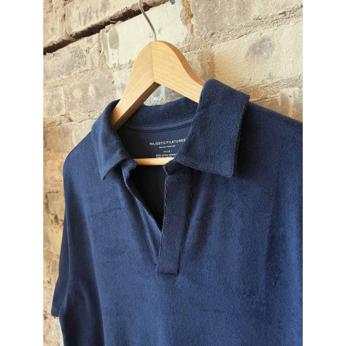 Women's organic cotton terry elbow sleeve polo maxi dress in Blue Moon by Majestic Filatures, showcasing a relaxed fit and casual style.