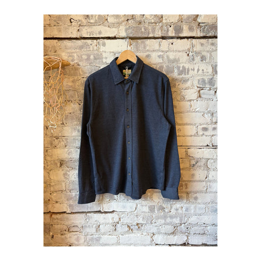 Men's Navy Pacifica Stretch Twill Shirt by Marine Layer, featuring a tailored fit and classic button-down style.