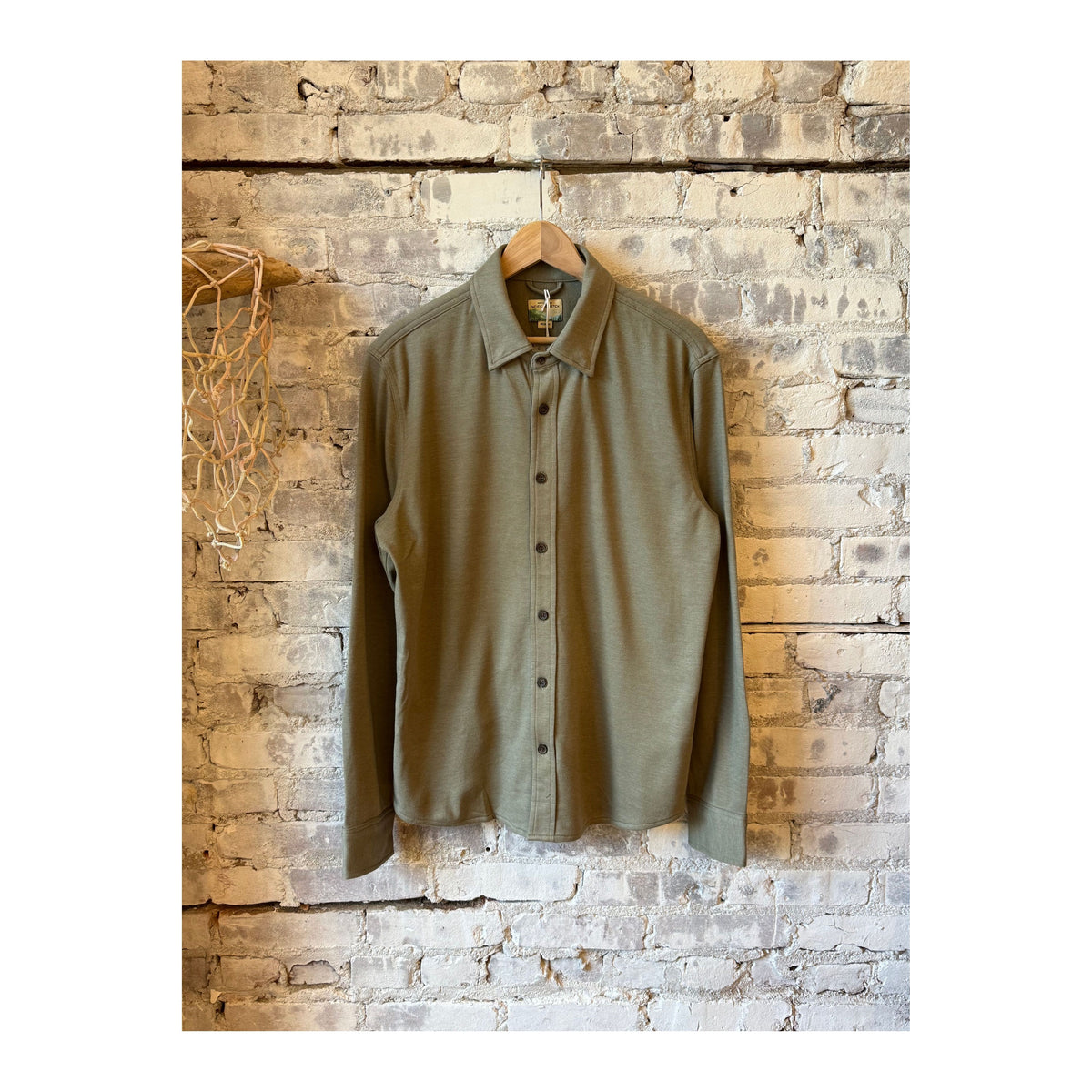 Men's Marine Layer Pacifica Stretch Twill Shirt in Vetiver, shown in a relaxed fit with button-down collar and long sleeves.