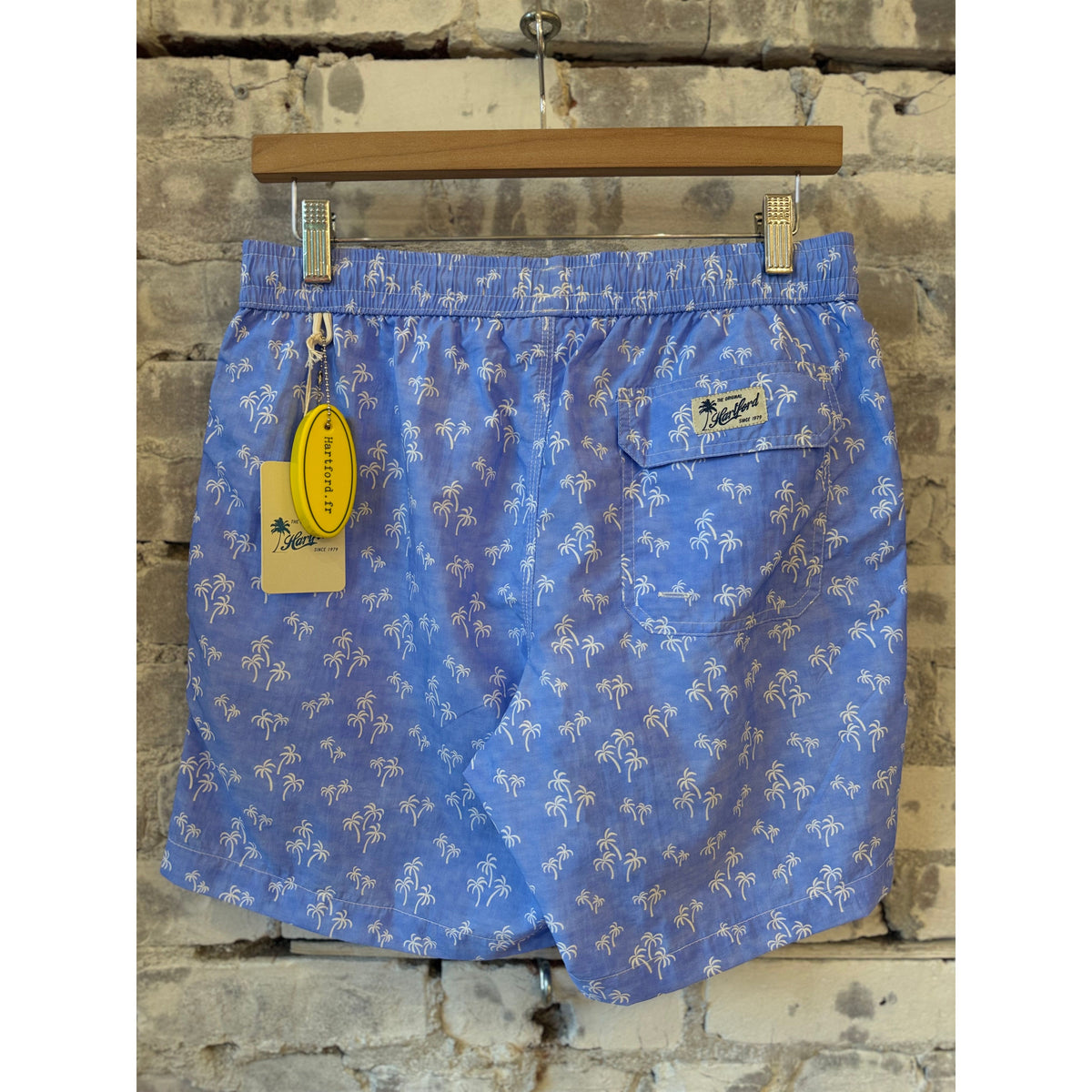 Hartford Men's "Palms" Nylon Woven Swimshort - Sky Blue Slate Gray