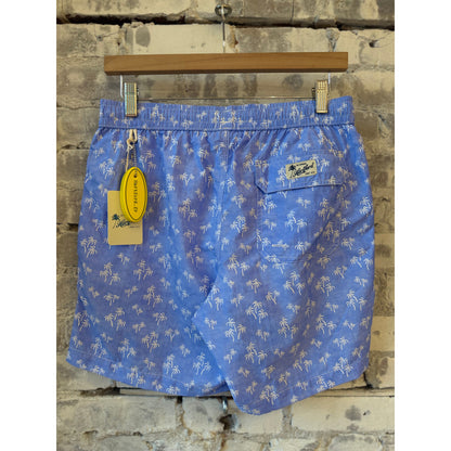 Hartford Men's "Palms" Nylon Woven Swimshort - Sky Blue Slate Gray