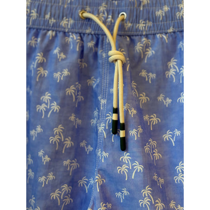 Hartford Men's "Palms" Nylon Woven Swimshort - Sky Blue Dim Gray