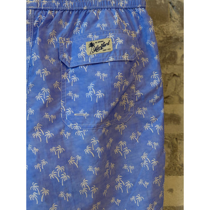 Hartford Men's "Palms" Nylon Woven Swimshort - Sky Blue Slate Gray