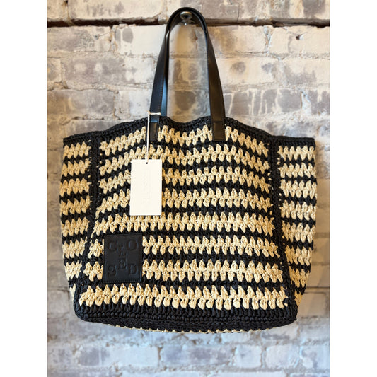 Black Paper Braid Tote Bag for women by Closed Women's, featuring a woven paper design and spacious interior.