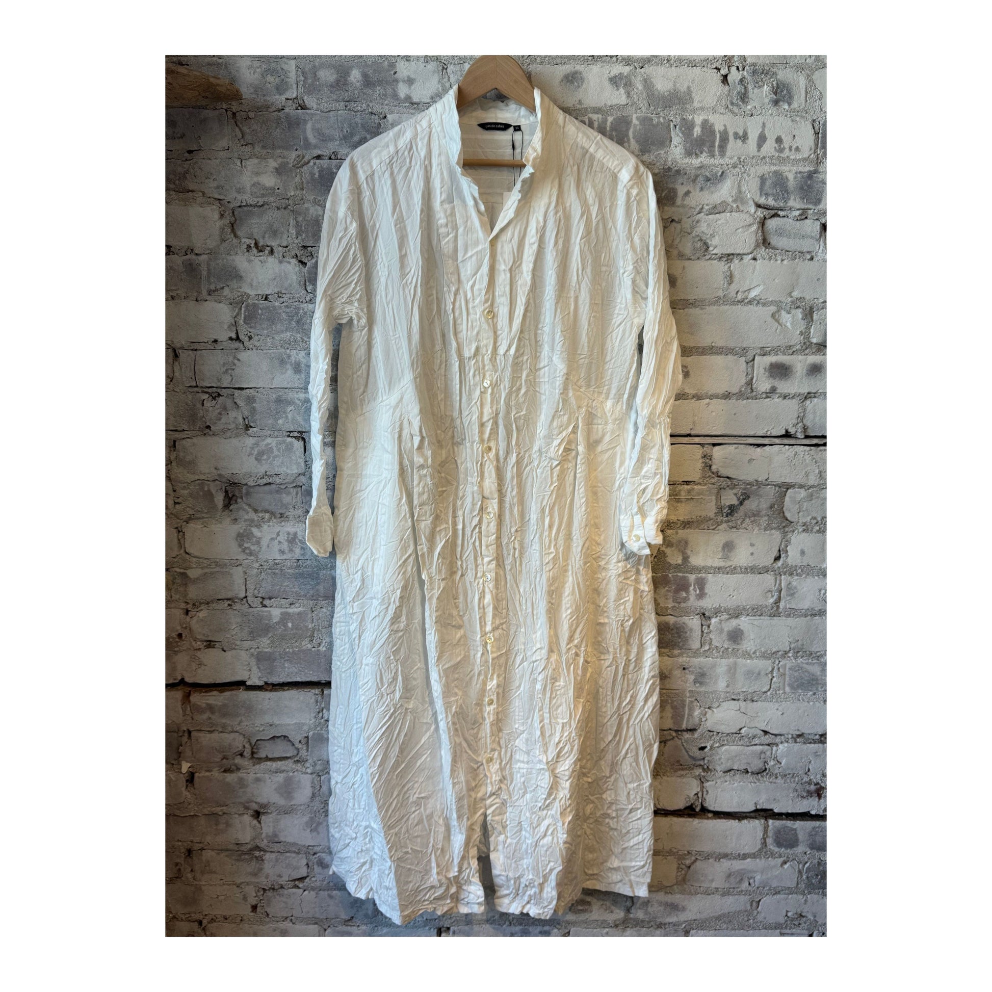 White women's Cotton Dobby Shirt Dress by Pas De Calais featuring a classic collar, button-front, and relaxed fit.