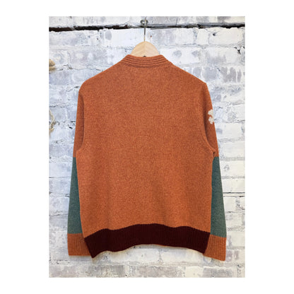 Women's Burn Orange Mix Cashmere Cardigan by Freecity with patch and pocket details, soft and cozy for stylish warmth.