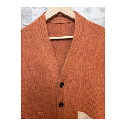 Women's Burn Orange Mix cashmere cardigan with patch pockets by Freecity, featuring a cozy, stylish design.