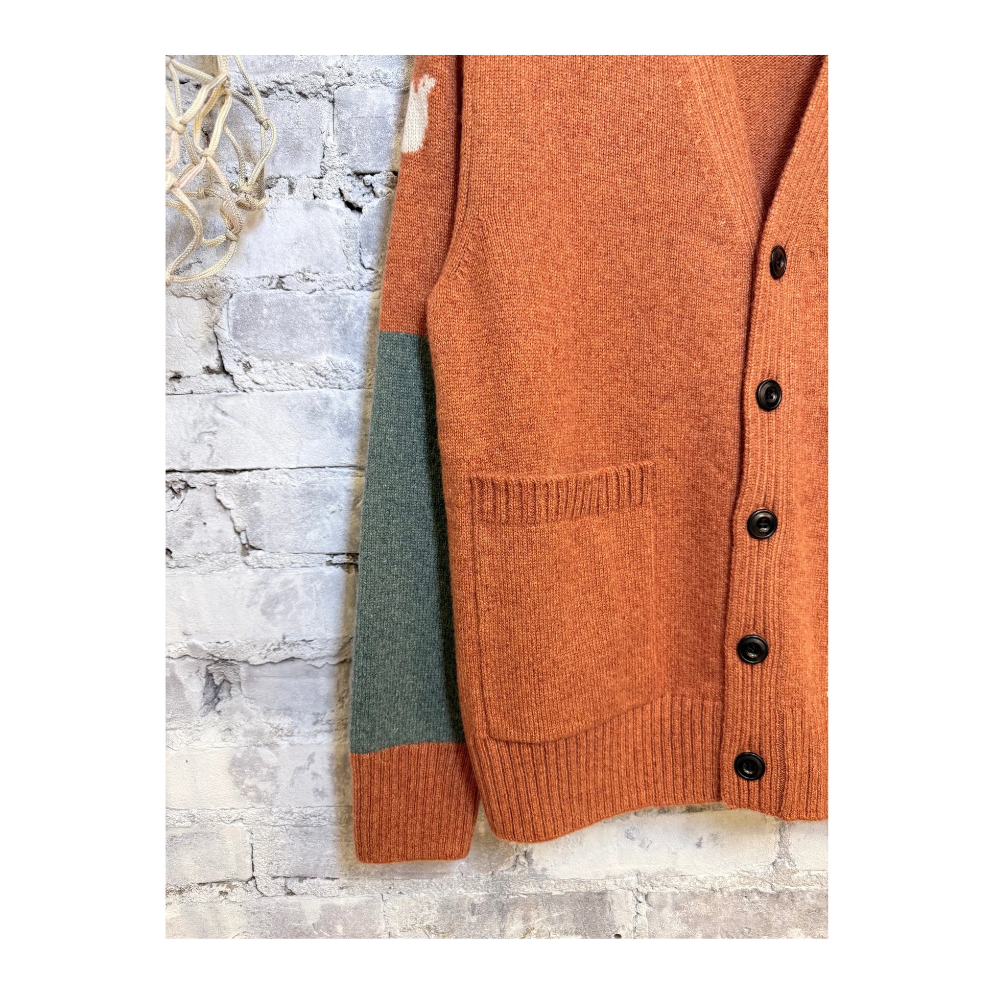 Burn orange mix women's cashmere cardigan with patch and pocket details by Freecity, soft and cozy for stylish comfort.