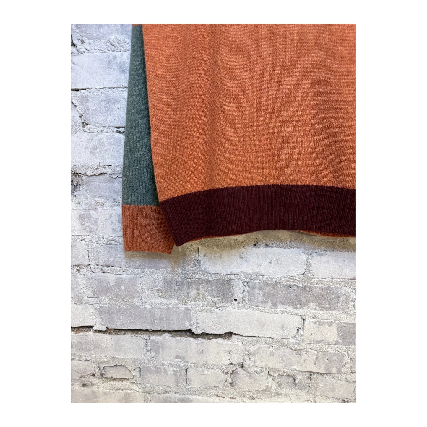 Women's burn orange mix cashmere cardigan with patch and pocket details by Freecity, soft and cozy for stylish layering.