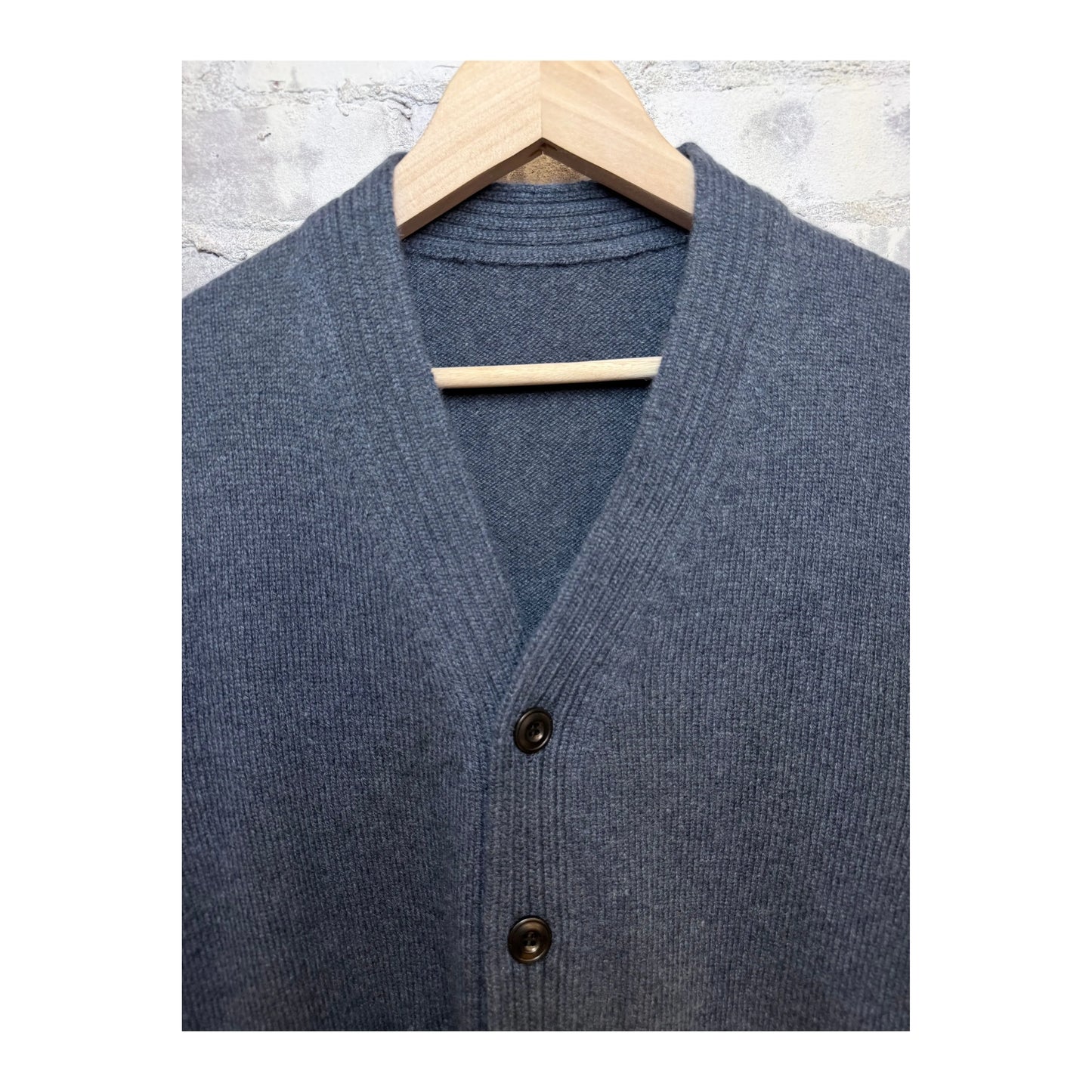 Women's mineral blue mix cashmere cardigan with patch and pocket details by Freecity, soft and cozy knit sweater.