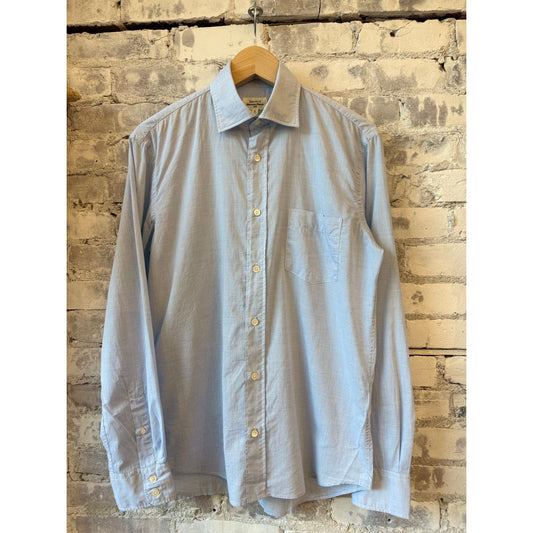 Men's Hartford Paul End-On-End Shirt in blue, featuring a classic button-up design and long sleeves.