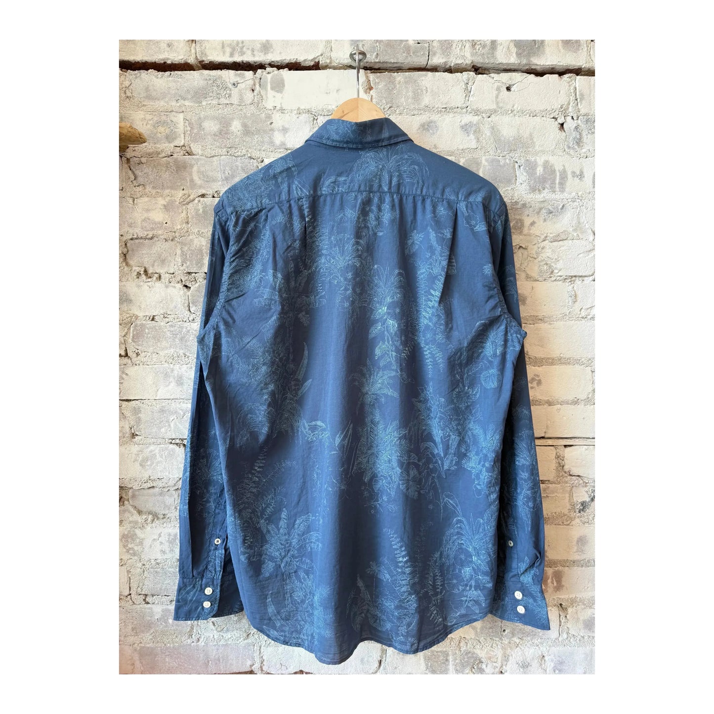Men's Hartford Paul Pat Cotton Shirt with palm tree print in cobalt blue, featuring a comfortable fit and casual style.