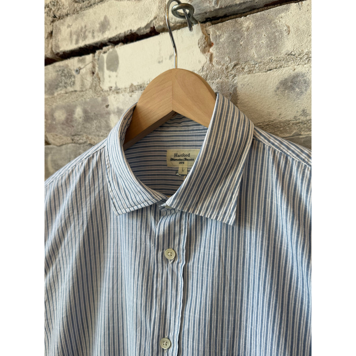 Hartford Men's Paul Striped Woven Shirt - White/Sky Blue Dim Gray