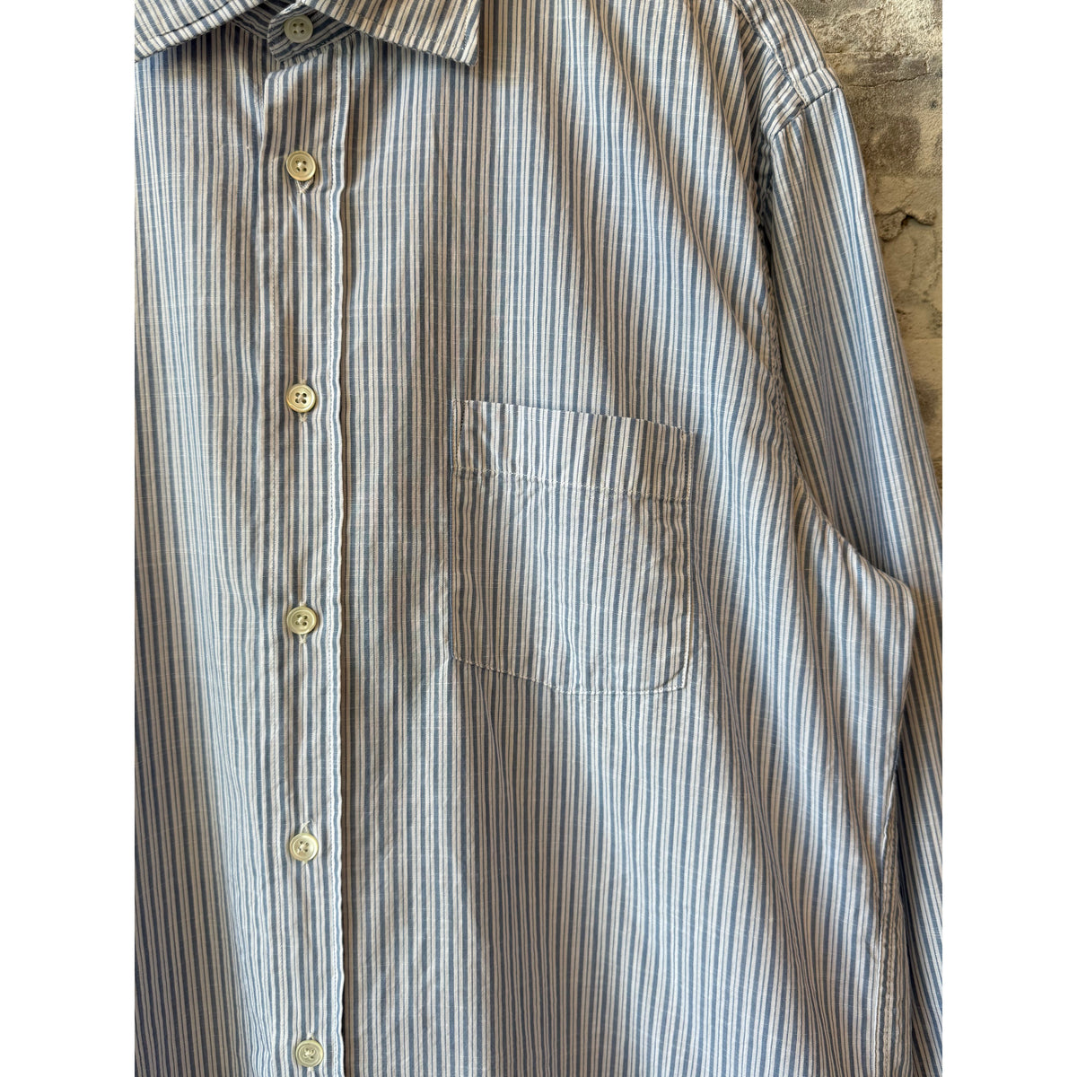 Hartford Men's Paul Striped Woven Shirt - White/Sky Blue Dim Gray
