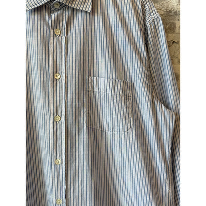 Hartford Men's Paul Striped Woven Shirt - White/Sky Blue Dim Gray