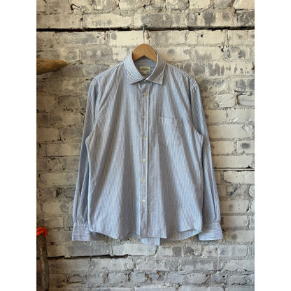 Hartford Men's Paul Striped Woven Shirt - White/Sky Blue Dark Gray