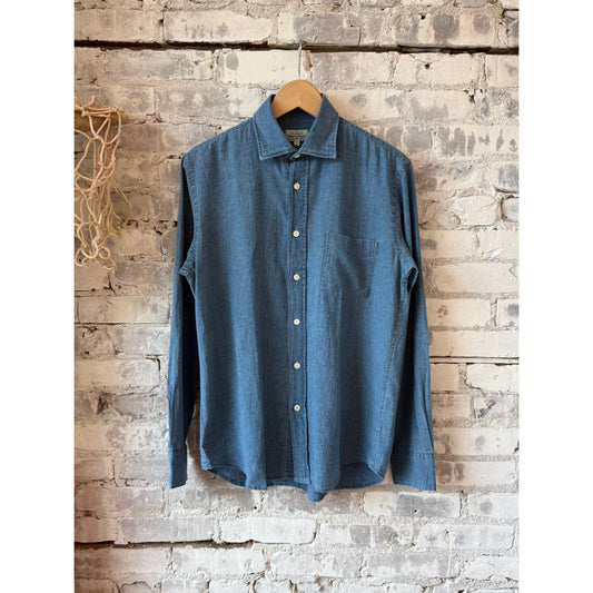 Men's Paul Yarn-Dyed Woven Shirt in light indigo micro check by Hartford Men's, featuring a classic button-down design.