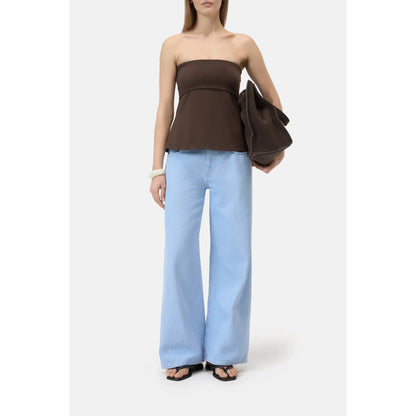 Closed Women's Peplon Top in Maple Brown, featuring a stylish peplum design and feminine silhouette, shown on a model.