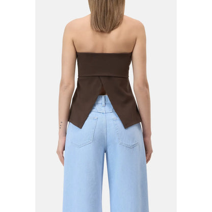 Closed Women's Peplon Top in Maple Brown, showcasing a stylish women's top with a peplum design and warm brown color.