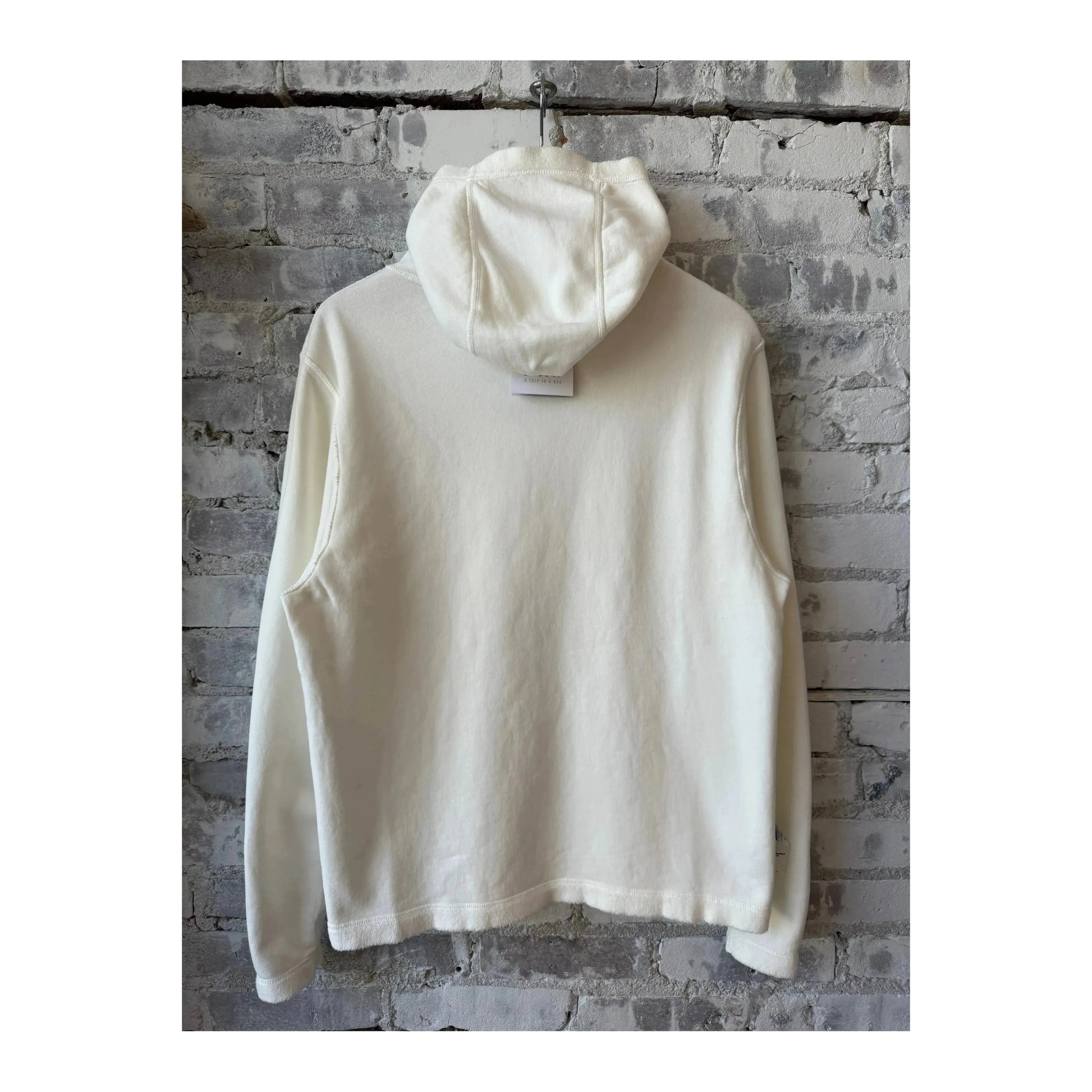 Men's PF Hoodie Reverse in ivory by 04651, showing the front view of the stylish, comfortable hoodie with a reversed design.