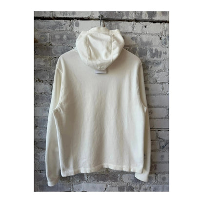 Men's PF Hoodie Reverse in ivory by 04651, showing the front view of the stylish, comfortable hoodie with a reversed design.