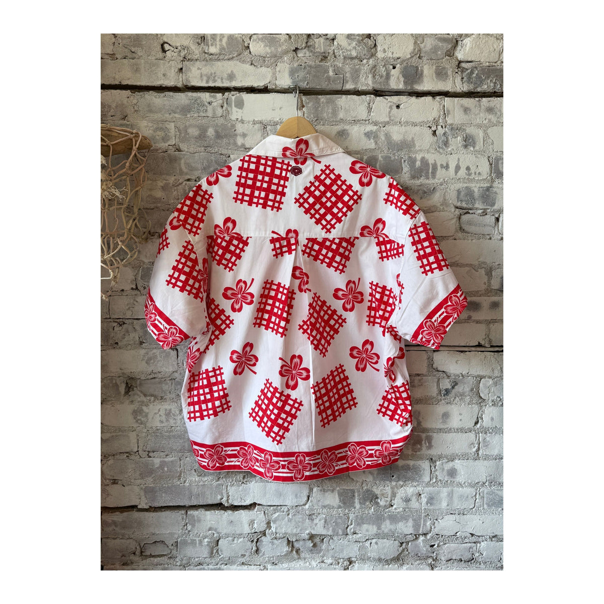 Women's red picnic cloth shirt by MONOSTERO featuring a casual, lightweight fabric with a relaxed fit and classic checkered pattern.