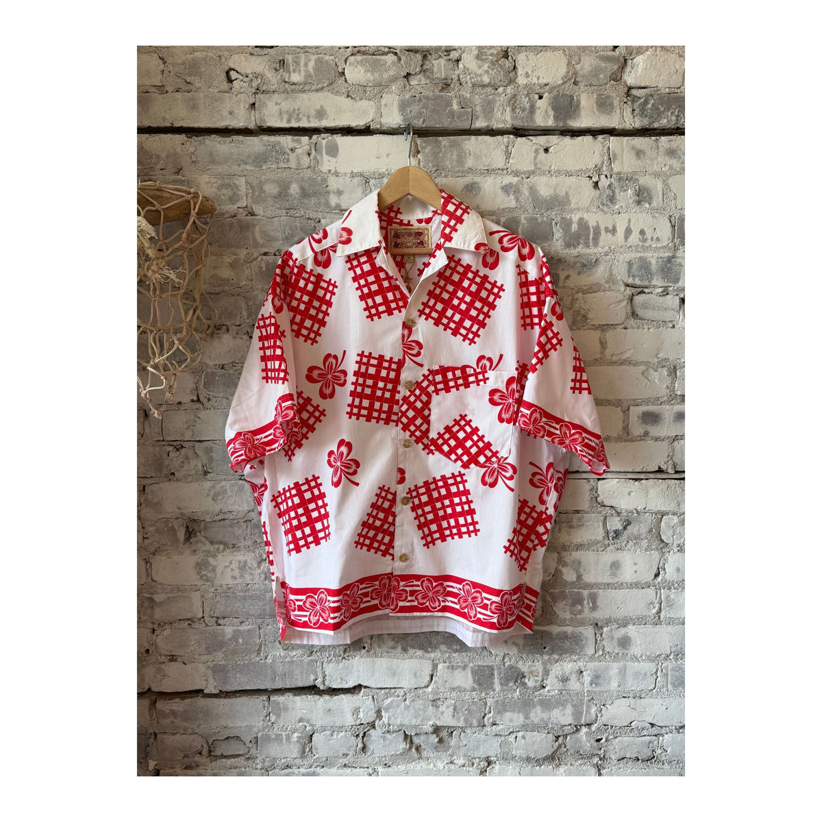 Women's red picnic cloth shirt by MONOSTERO, featuring a casual, lightweight fabric with a relaxed fit and classic plaid pattern.