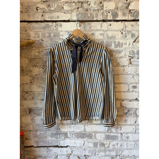 Hope For Flowers Pintucked Blouse - Blue Tonal Stripes Gray