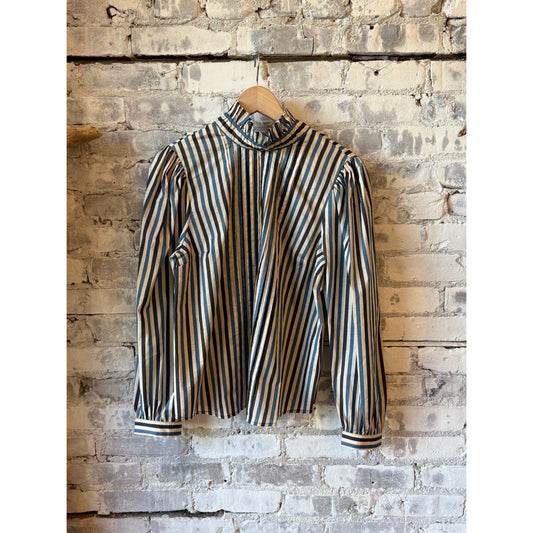 Hope For Flowers Pintucked Blouse - Blue Tonal Stripes Dark Gray