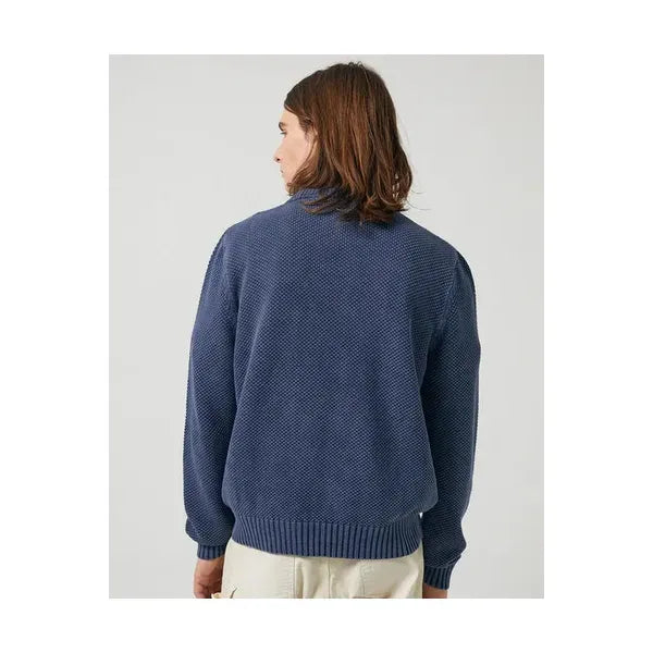 Men's navy pocket crewneck sweater by Corridor, featuring a comfortable fit and classic design, shown on a plain background.
