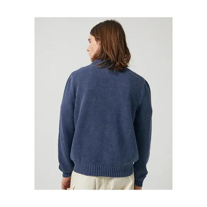 Men's navy pocket crewneck sweater by Corridor, featuring a comfortable fit and classic design, shown on a plain background.