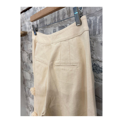 Women's Pom Pom Trouser in custard color by Hope For Flowers, featuring soft fabric and decorative pom pom details.