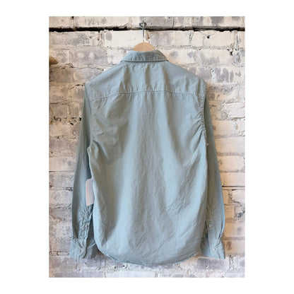 Men's poplin standard shirt in surf color by Save Khaki United, featuring a classic fit and button-down collar.