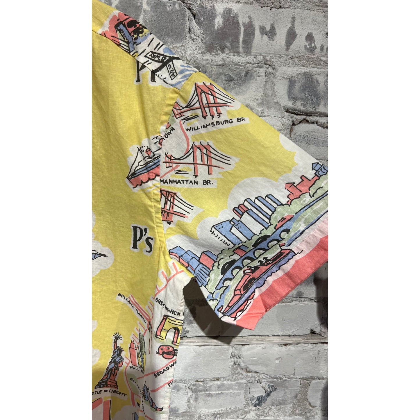 Men's Presidents Poplin Reef Shirt in yellow with New York map print, featuring a classic collar and button-down front.