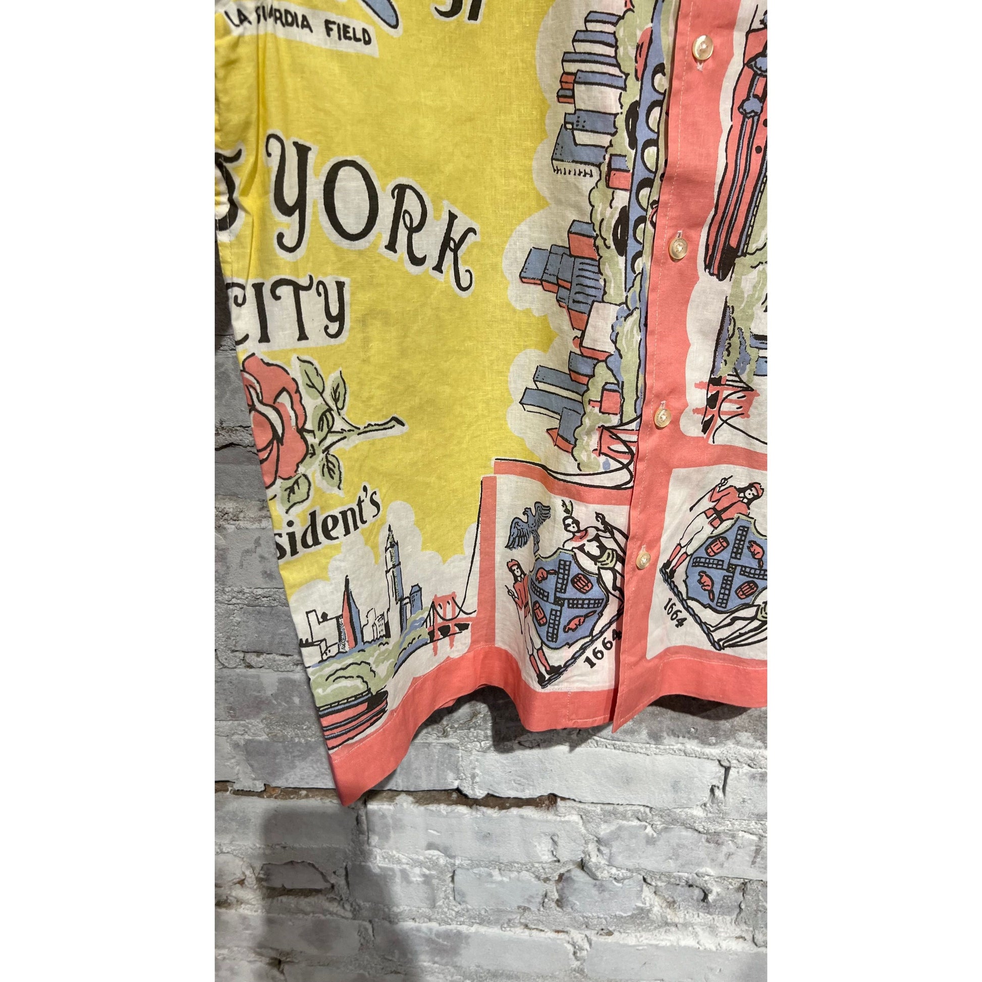 Men's Presidents Poplin Reef Shirt in yellow with New York map print, featuring a classic button-down design.
