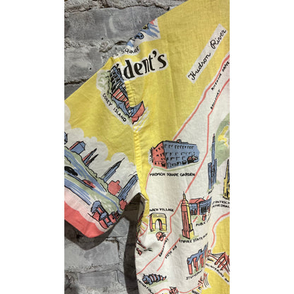 Men's Presidents Poplin Reef Shirt in yellow with New York map print, casual button-up shirt for warm weather.