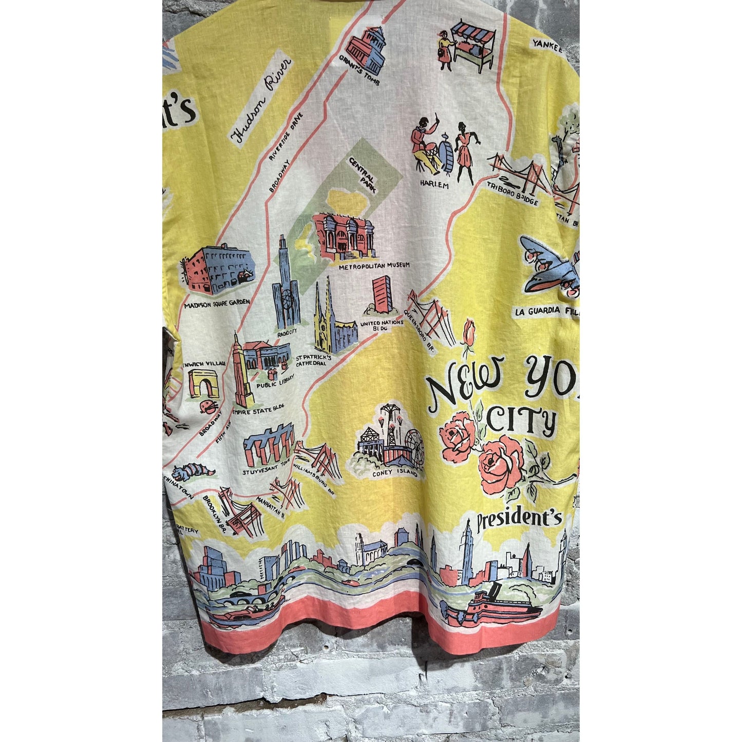 Men's Presidents Poplin Reef Shirt in yellow with a New York map print, lightweight cotton fabric, casual fit.