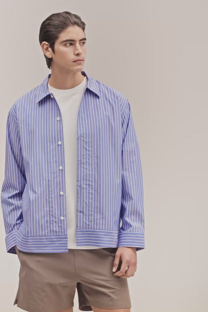 Reed Poplin Shirt - Aqua Stripe