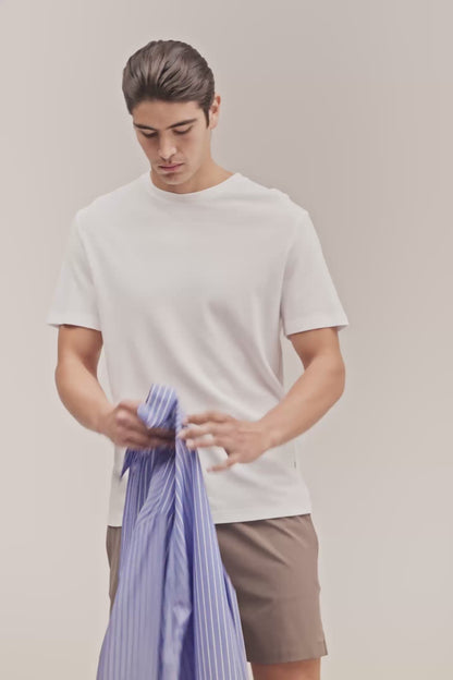 Clive Waffle-Knit SS Tee - Stone Blue