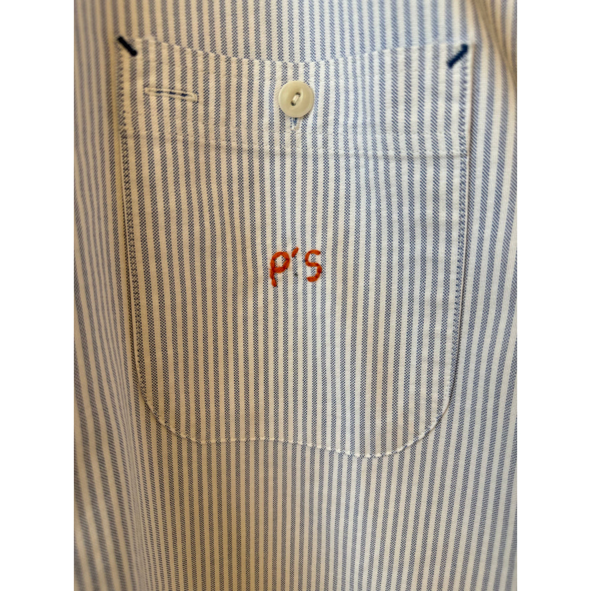 Men's Presidents striped Oxford shirt in white and blue stone wash, featuring a classic collar and button-down front.