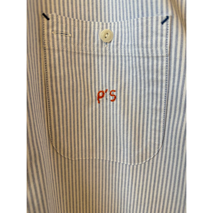 Men's Presidents striped Oxford shirt in white and blue stone wash, featuring a classic collar and button-down front.