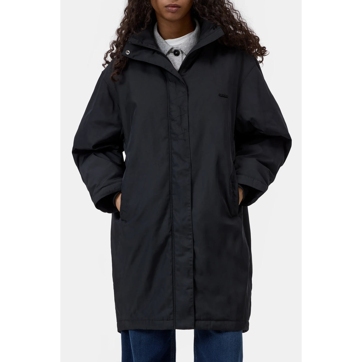 Women's black relaxed parka jacket by Closed Women's, featuring a comfortable, casual fit and practical hood.