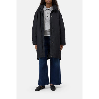 Women's black Relaxed Parka by Closed Women's, showcasing a casual, comfortable fit with a hood and relaxed silhouette.