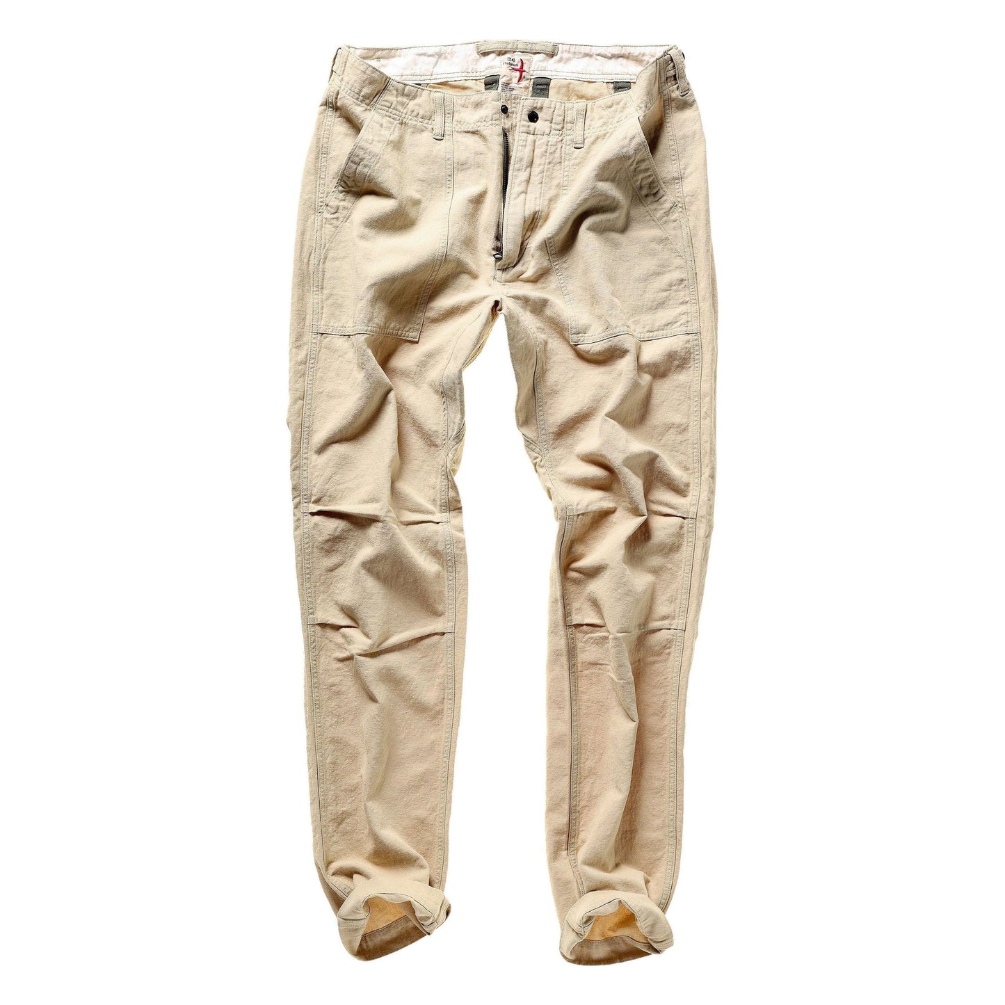 Men's light khaki cotton and linen supply pant by Relwen, featuring a relaxed fit and classic design for casual wear.