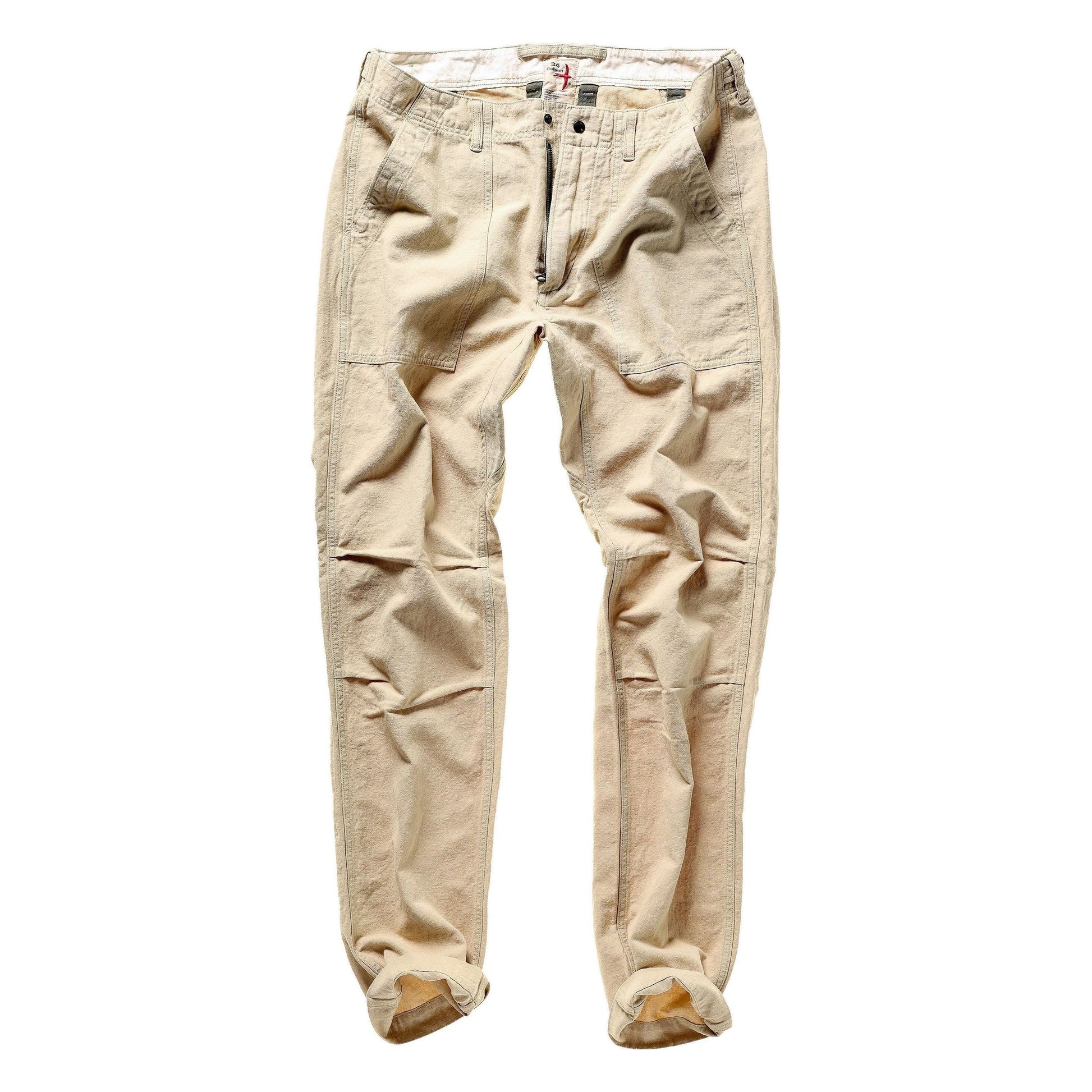 Men's light khaki cotton and linen supply pant by Relwen, featuring a relaxed fit and classic design for casual wear.