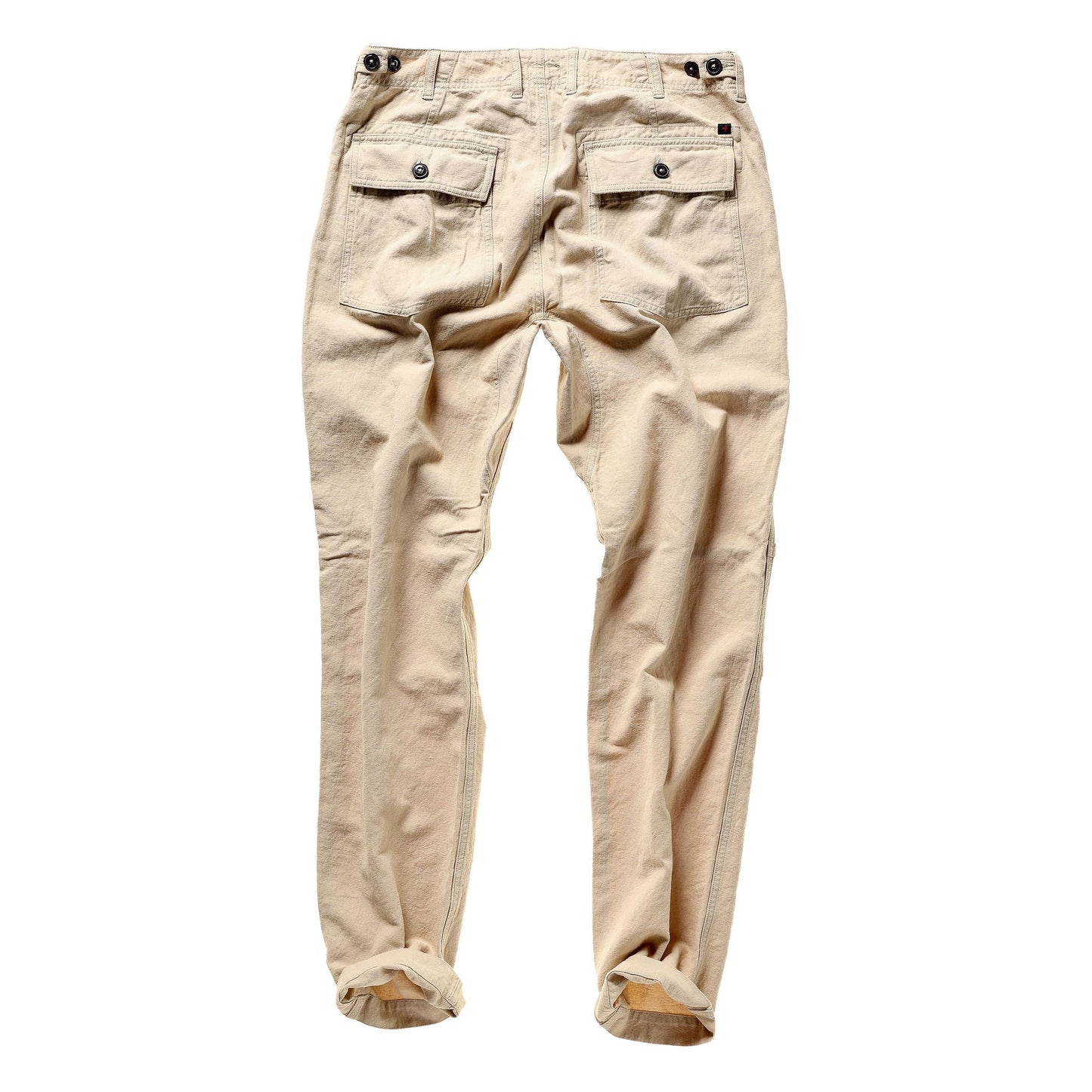 Men's cotton and linen supply pants by Relwen in light khaki, featuring a relaxed fit and classic design.