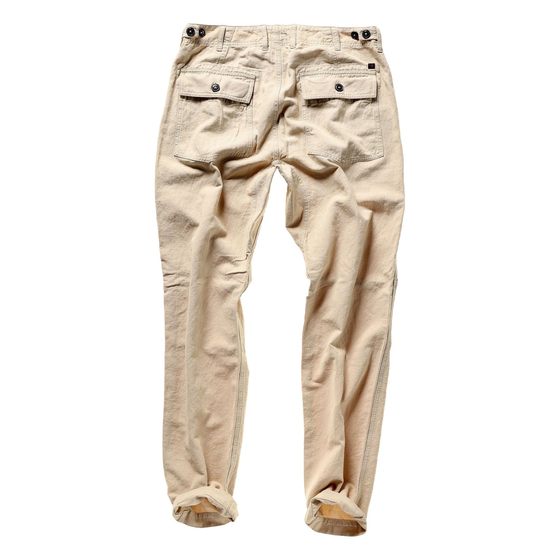 Men's cotton and linen supply pants by Relwen in light khaki, featuring a relaxed fit and classic design.