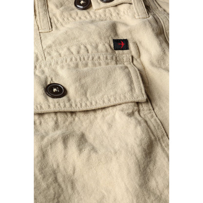 Men's light khaki cotton and linen supply pants by Relwen, featuring a relaxed fit and classic style.