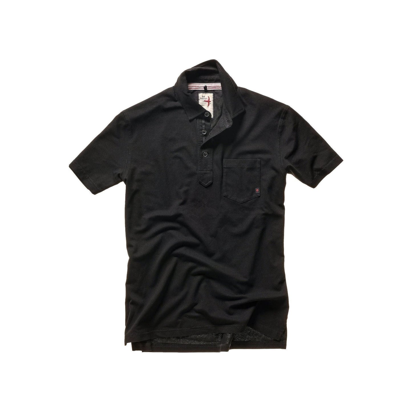 Men's black Relwen Pique Slot Polo shirt with a classic collar and subtle textured fabric, casual and stylish for everyday wear.